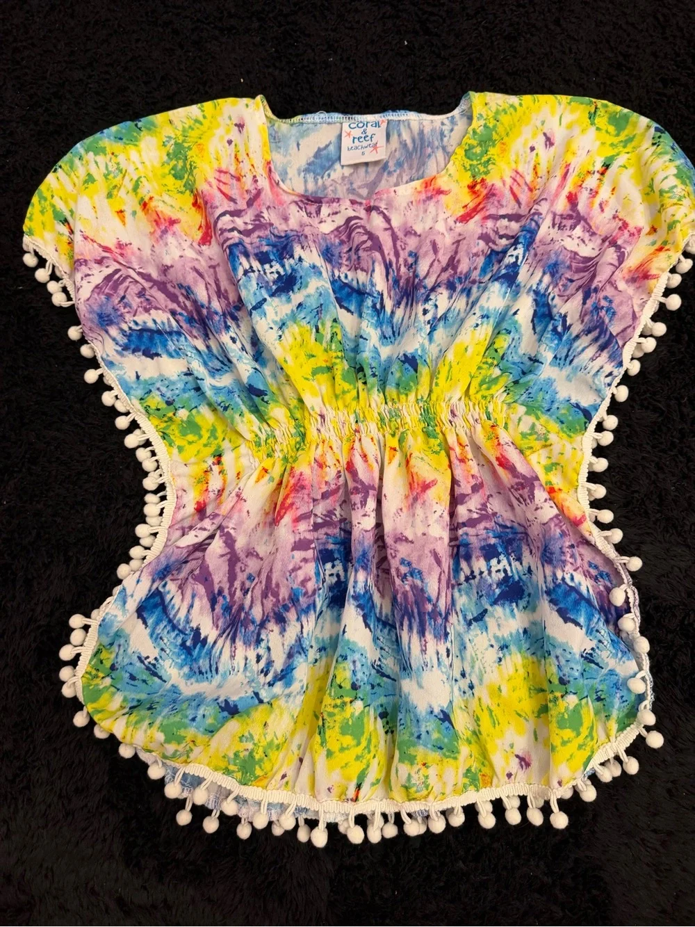 Coral & Reed Girl's Multicolor Tie-Dye Pom Pom Top Coverup